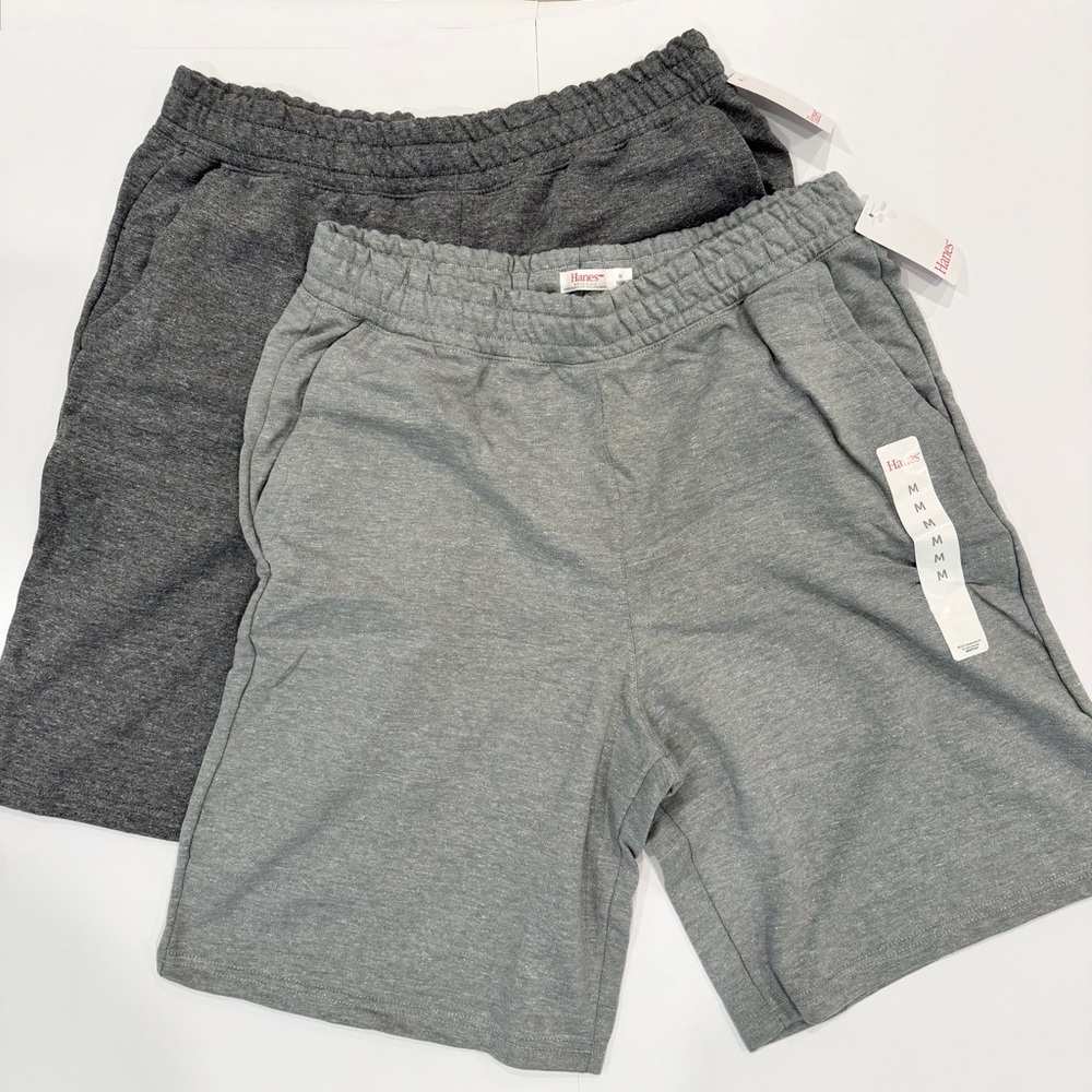 2 Pair Hanes Men's French Terry Athletic Shorts 9” Inseam - Gray - Size M